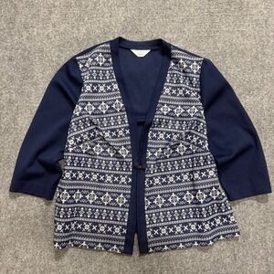 VTG Sears button Latch Pullover Cardigan Women's S Patterned Navy Blue Y2K